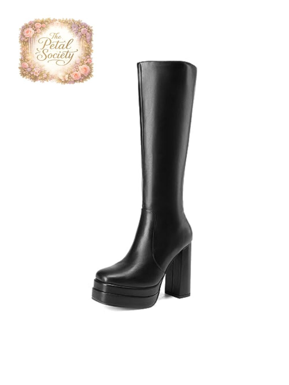 Women's Gogo Platform Knee High Boots Chunky Heel Faux Leather